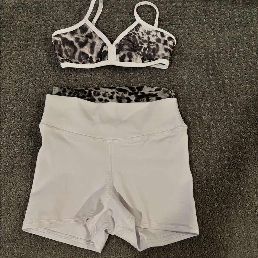 Kids White Dance Shorts and Leopard Print Dance Top